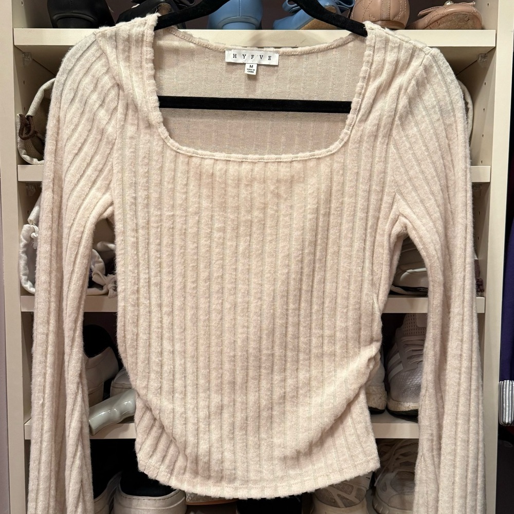 Neutral Ribbed Long Sleeve Top